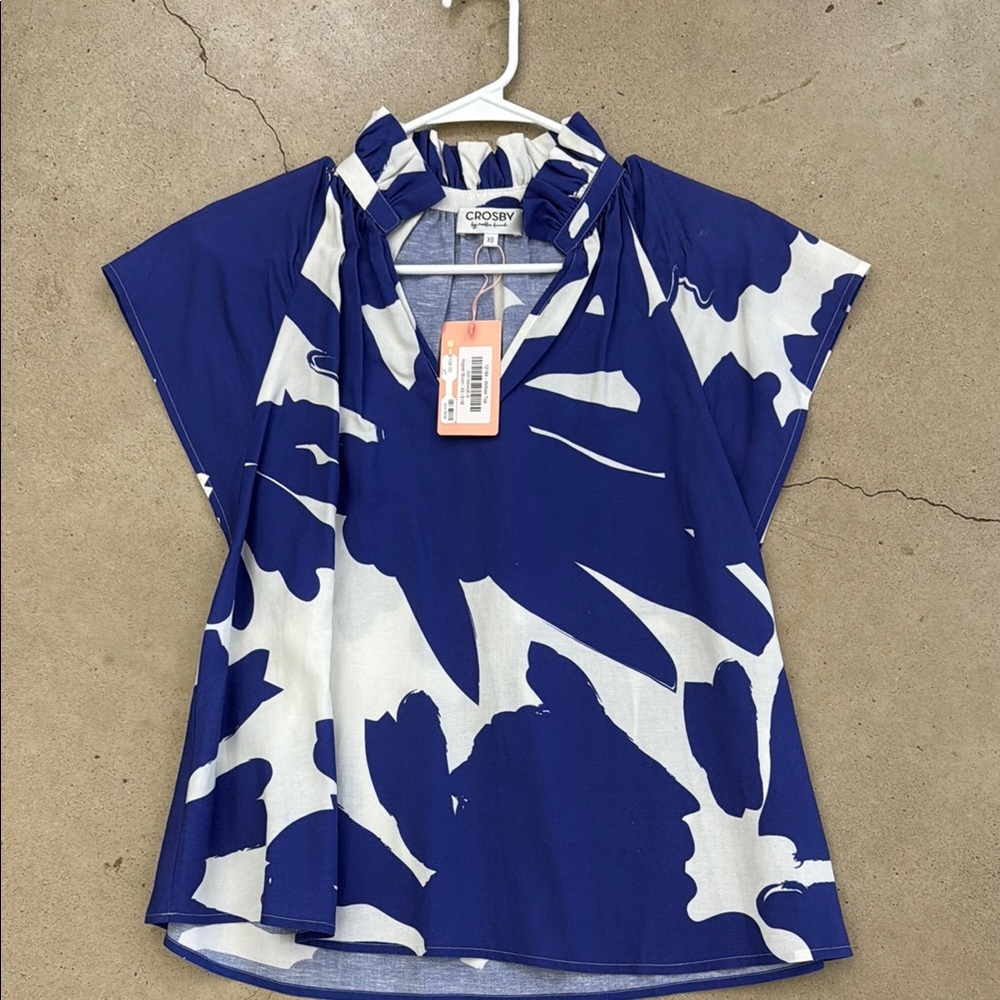 crosby Blue and White Boxy Graphic Blouse